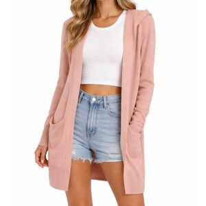 Isabella Rodriguez NWT Pink Wool Blend‎ Hooded Open Front Cardigan Womens Size M
